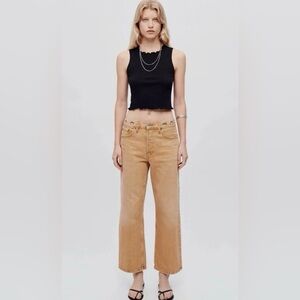 RE/DONE Jeans Loose Cropped Flare Studded Tan Sz 26